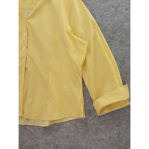Foxcroft Fitted Button Down Top Wrinkle Free Striped‎ Yellow Blouse Size 18 - Picture 3 of 7
